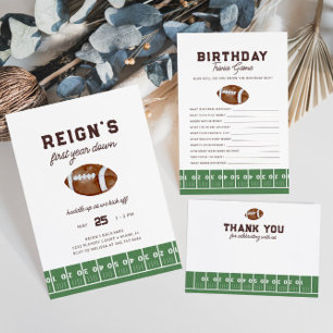 Boy's Football 1st Birthday Touchdown Thank You Card