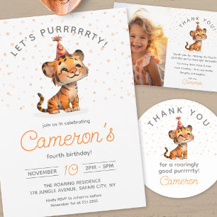 Sweet tiger kid’s birthday celebration photo thank you card