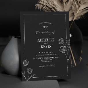 Black Floral Rustic Elegant Photo Back QR Wedding  Invitation