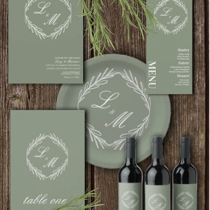 Monogrammed Elegant Script Branch Wedding Logo Invitation