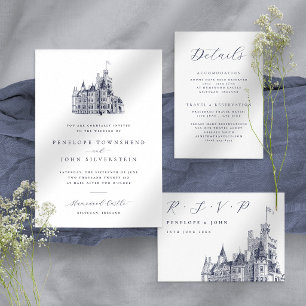 Elegant Vintage Castle Illustration Simple Wedding Invitation