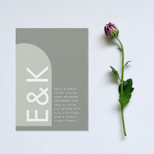 Sage Arch Moss Abstract Japandi Minimalism Wedding Invitation