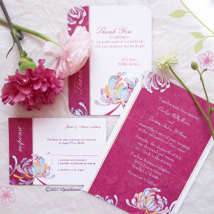 Stylish Floral Fuchsia Pink Wedding Invitation