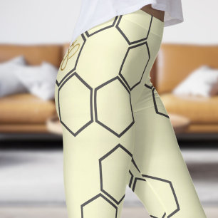 Fresh Fuchsia Red Honey Bee Hive Pattern Leggings