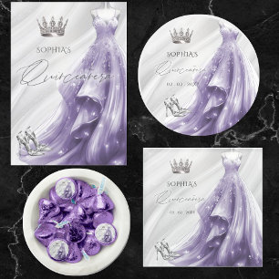 Silver Purple Dress Princess Quinceañera  Glass Coaster