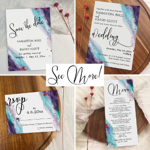 Purple, Red & Aqua Watercolor Modern Wedding 1 Invitation