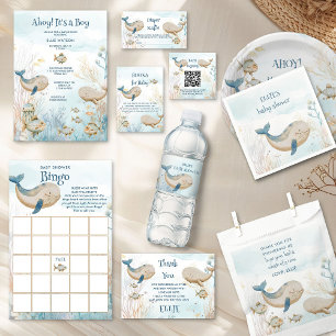 Whale Baby Shower Blue Beige Diaper Raffle Enclosure Card