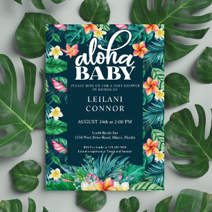 Tropical Leaves Hawaiian Floral Aloha Baby Shower Invitation