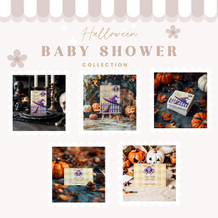 Purple Gingham Halloween Baby Shower Invitation