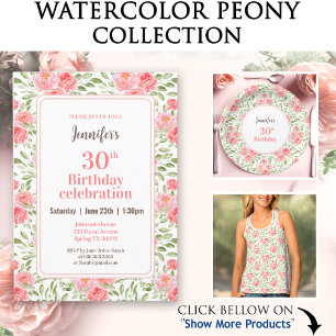 Watercolor Peony Floral Pink Peach Summer Birthday Paper Plate