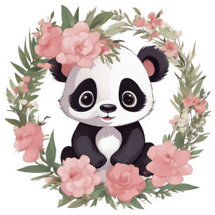 Adorable Baby Panda Bear with Flowers T-Shirt
