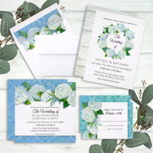 Summer Wedding White Hydrangea Floral Peacock Blue Invitation