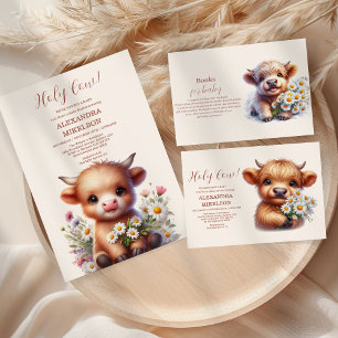 Boho Holy Cow Highland Cow Baby Shower Invitation