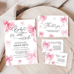 Baby It's Cold Outside Pink Bow Baby Shower Invitation