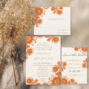 Orange Vintage Boho Coral Wildflower Invitation Postcard