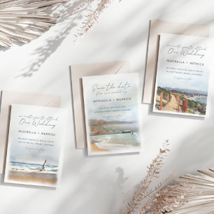 Malibu   Sea Tern Beach Coastal Watercolor Wedding Invitation