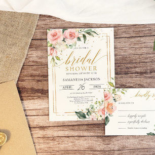 Boho blush pink floral gold frame bingo game