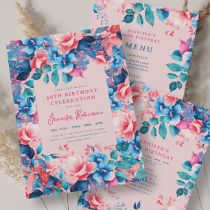 Watercolor Floral 40th Birthday Guest Book Blush