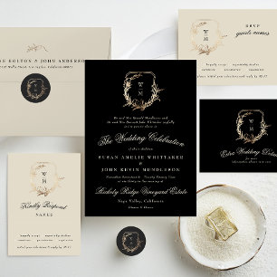 Cream & Black Monogram Gold   Our Wedding Detals Enclosure Card