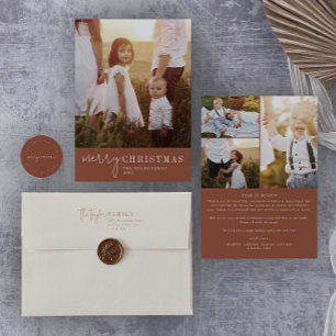 Modern Chic Terracotta Christmas Year in Review Holiday Card