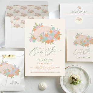 Floral Colourful Umbrella Yellow Baby Shower Invitation