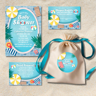 Tropical Pool Party Summer Baby Shower  Classic Round Sticker