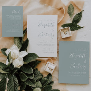 Modern Script Sea Glass Wedding RSVP Card