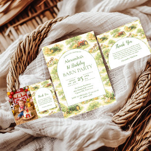 Pastel Farm Tractor Barnyard 1st Birthday Invitation