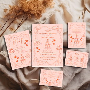 Handpainting Retro Contemporary Art Wedding Save The Date
