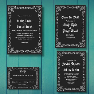 Minimal Chic Black And White Modern Floral Wedding Invitation