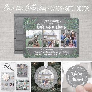 From New Home Any Greeting 4 Photo Grey Wood Xmas Holiday Card