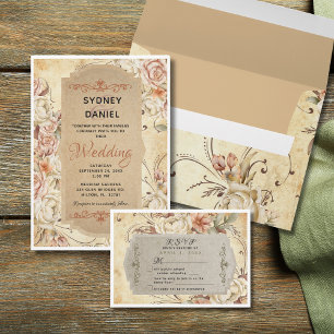 Vintage Autumn Rose Wedding Invitation