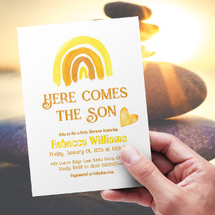  Sunshine Rainbow Here Comes the Son Baby Shower Classic Round Sticker
