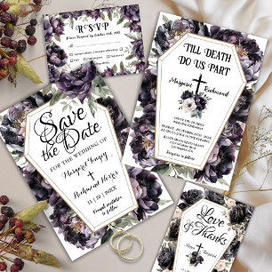 Gothic Coffin Black Peony Wedding Enclosure Card
