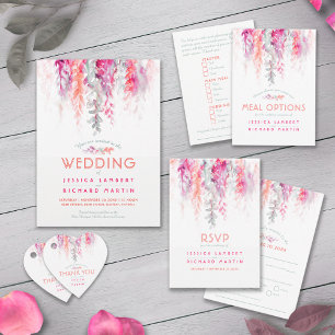 Watercolor vines coral photo after wedding party invitation