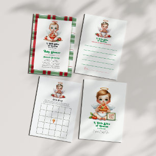 Pizza-Themed A Little Slice of Heaven Baby Shower Invitation