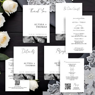 Chic Extra Minimalist Black & White Photo Wedding  Save The Date