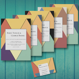 Elegant Retro Art Deco Colourful Modern Wedding RSVP Card