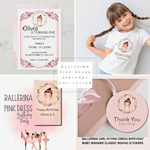 Ballerina Girl Pink Floral Wreath Birthday Party Invitation
