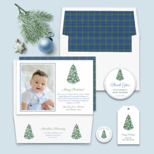 Preppy Ginger Jar Ornaments Merry Christmas Photo  Holiday Card