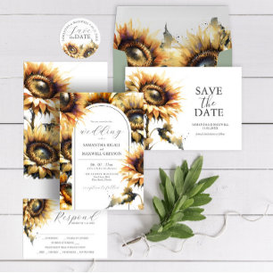 Watercolor Yellow Sunflower Wedding Invitations