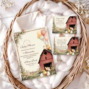 Rustic Barnyard Ducklings Baby Shower Invitation