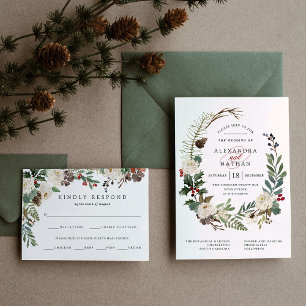 Botanical Christmas   Floral Holiday Wedding Invitation