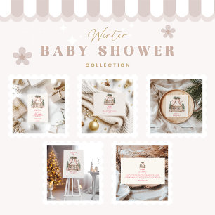 Pink Christmas Crib Baby Shower Invitation
