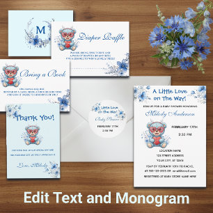 Sweet Heart Teddy Bear Blue Baby Shower  Invitation Belly Band