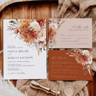 Boho Terracotta Dahlia Floral Elegant Wedding RSVP Card