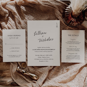 Cream Contemporary Script Modern Wedding Invitation