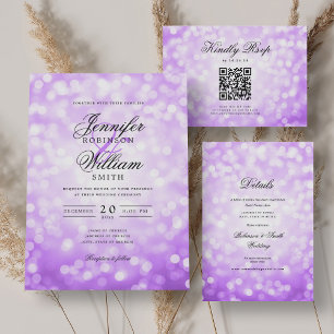 Elegant Script Wedding Purple Bokeh Lights  Save The Date
