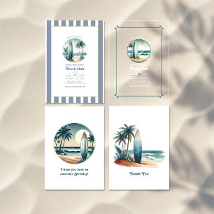 Retro Coastal Beach Club Birthday Party Invitation