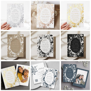 Wildflower Silhouette Oval Frame Wedding Gold